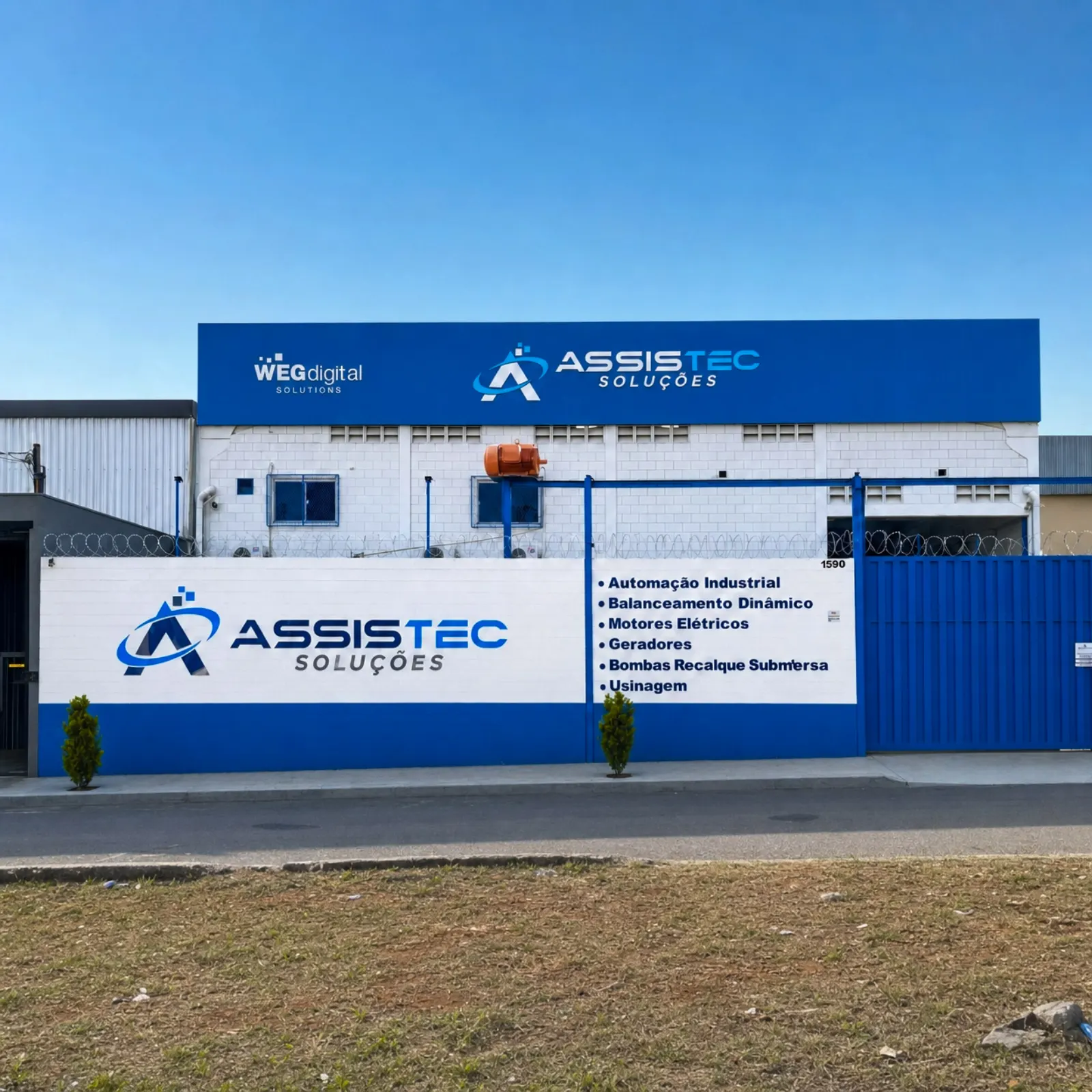 Sede da Assistec Soluções em Uberlândia/MG, fachada com WEG Digital Solutions